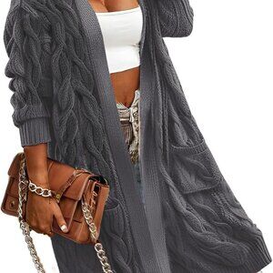 Fall Cardigan Sweaters for Women Fashion 2025 Open Front Hooded Cable Oversized
